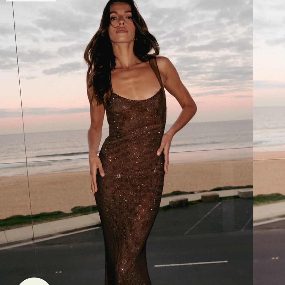 Meshki Jasmyn Hot Fix Maxi Dress With Mesh Back - Chocolate brown